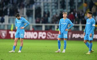 Players of Napoli at the end of the italian Serie A soccer match Torino FC vs SSC Napoli at the Olimpico Grande Torino Stadium in Turin, Italy, 7 January 2024 ANSA/ALESSANDRO DI MARCO