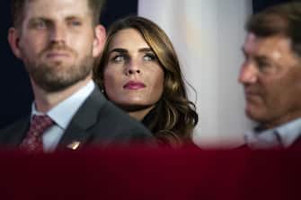 Hope Hicks, senior adviser to President Donald Trump, attends event at Mount Rushmore National Memorial in Keystone, South Dakota, U.S., on Friday, July 3, 2020.Â The early Independence Day celebration, which will feature a military flyover and the first fireworks in more than a decade, is expected to include about 7,500 ticketed guests who won't be required to wear masks or socially distance despite a spike in U.S. coronavirus cases. Photographer: Al Drago/Bloomberg via Getty Images