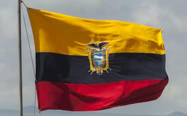 Ecuador, Galapagos, Baltra Island, Ecuadorian flag