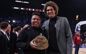PARIS, FRANCE - JANUARY 11: Ronaldo and Anderson Varejao pose for a photo during the game between the Brooklyn Nets and Cleveland Cavaliers on January 1, 2024 at The Accor Arena in Paris, France. NOTE TO USER: User expressly acknowledges and agrees that, by downloading and or using this Photograph, user is consenting to the terms and conditions of the Getty Images License Agreement. Mandatory Copyright Notice: Copyright 2024 NBAE (Catherine Steenkeste/NBAE via Getty Images)