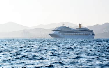 cruise ship cruising in the Mediterranean, in the Ligurian Sea, departing from Savona