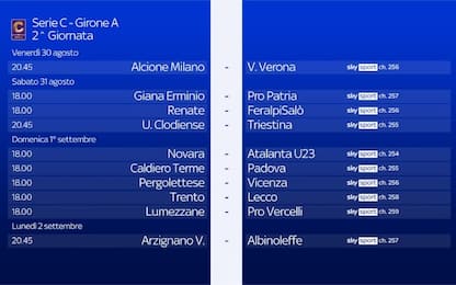 Serie C, le gare della 2^ giornata su Sky