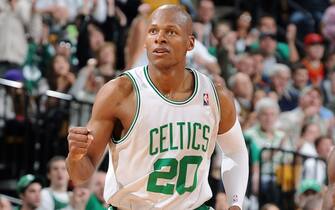 BOSTON - MARCH 8:  Ray Allen #20 of the Boston Celtics celebrates after scoring against the Orlando Magic on March 8, 2009 at the TD Banknorth Garden in Boston, Massachusetts.  NOTE TO USER: User expressly acknowledges and agrees that, by downloading and or using this photograph, User is consenting to the terms and conditions of the Getty Images License Agreement. Mandatory Copyright Notice: Copyright 2009 NBAE  (Photo by Brian Babineau/NBAE via Getty Images)