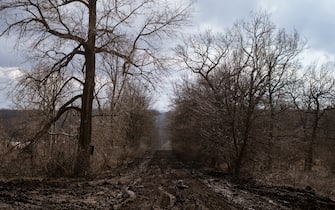 CHASIV YAR, DONETSK OBLAST, UKRAINE - MARCH 09: A mud-covered road is seen as daily life continues amid Russia-Ukraine war in Chasiv Yar, Donetsk Oblast, Ukraine on March 09, 2023. Chasiv Yar has become an important area for Ukrainian military defense near Bakhmut, where the war has intensified. (Photo by Andre Luis Alves/Anadolu Agency via Getty Images)