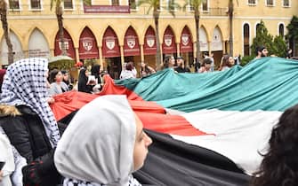 Students are taking part in a pro-Palestinian demonstration at the American University of Beirut (AUB) on April 30, 2024, amid the ongoing conflict between Israel and the militant Hamas group. (Photo by Fadel Itani/NurPhoto via Getty Images)
