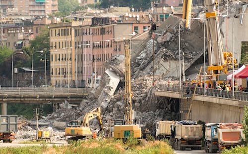 GENOVA, LIGURIA, ITALY - 2018/08/20: Detail view of the Ponte Morandi collapsed on August 14 in Genoa causing the death of 43 people. (Photo by Stefano Guidi/LightRocket via Getty Images)