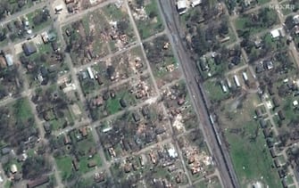 WYNNE, ARKANSAS, TORNADO, AFTER  -- APRIL 1, 2023:  09 Maxar satellite imagery of homes in Wynne, Arkansas AFTER the March 31st, 2023 tornado.  Please use: Satellite image (c) 2023 Maxar Technologies.