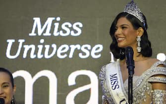 epa10983845 Miss Nicaragua Sheynnis Palacios speaks after being crowned as Miss Universe in San Salvador, El Salvador, 18 November 2023. Palacios became the first Central American to win the contest, succeeding R'Bonney Gabriel from the US.  EPA/Rodrigo Sura