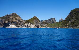 View of the rocky beach in Palmarola island (Ponza, Latina, Italy).