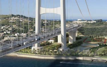 Una elaborazione grafica del progetto definitivo del ponte sullo Stretto di Messina, tratto dal sito www.projectmate.com. Il via libera del cda della Stretto di Messina, presieduto da Giuseppe Zamberletti, su proposta dell'amministratore delegato Pietro Ciucci, ha completato l'iter di approvazione - avviato a metà giugno scorso - del progetto definitivo del ponte sullo Stretto di Messina e dei 40 chilometri di raccordi a terra stradali e ferroviari, comunica una nota della societa'.
ANSA/INTERNET-WWW.PROJECTMATE.COM
+++EDITORIAL USE ONLY - NO SALES+++