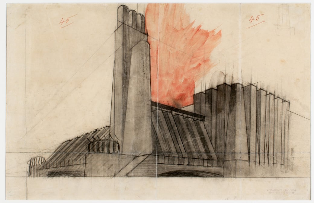 A. Sant'Elia, Edificio industriale con torre angolare, 1913