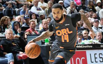 SALT LAKE CITY, UT - DECEMBER 17: D.J. Augustin #14 of the Orlando Magic handles the ball against the Utah Jazz on December 17, 2019 at Vivint Smart Home Arena in Salt Lake City, Utah. NOTE TO USER: User expressly acknowledges and agrees that, by downloading and or using this Photograph, User is consenting to the terms and conditions of the Getty Images License Agreement. Mandatory Copyright Notice: Copyright 2019 NBAE (Photo by Melissa Majchrzak/NBAE via Getty Images)