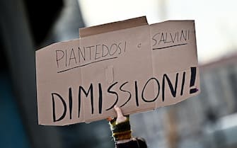 Protestors during a rally held next to town harbour to contest ministers Matteo Piantedosi and Matteo Salvini after Pisa clashes in Genoa, Italy, 4 March 2024. ANSA/SIMONE ARVEDA
