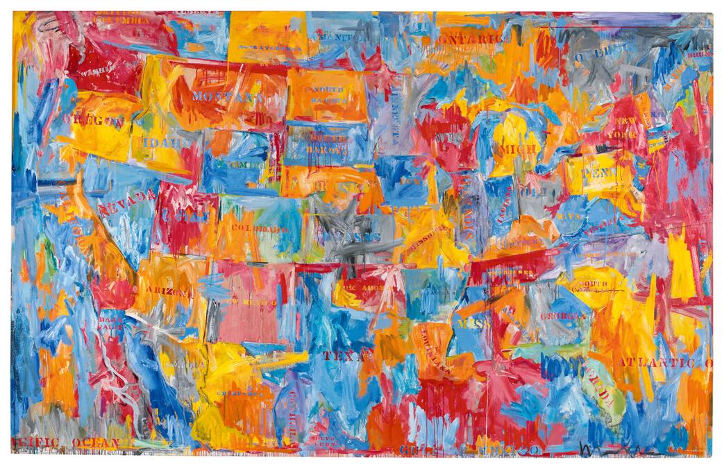Jasper Johns, Map , 1961, Oil on canvas 198.1x 313.1cm. The Museum of Modern Art, New York. Gift of Mr. and Mrs. Robert C. Scull, 1963 © Jasper Johns, VEGAP, Bilbao, 2026