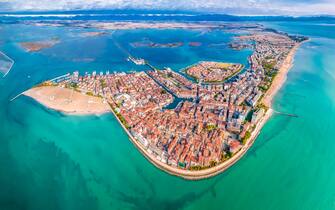 Town of Grado archipelago aerial panoramic view, Friuli-Venezia Giulia region of Italy