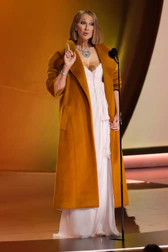 Feb 4, 2024; Los Angeles, CA, USA;  Celine Dion presents the award for Album Of The Year during the 66th Annual Grammy Awards at Crypto.com Arena in Los Angeles on Sunday, Feb. 4, 2024.   Mandatory Credit: Robert Hanashiro-USA TODAY/Sipa USA
