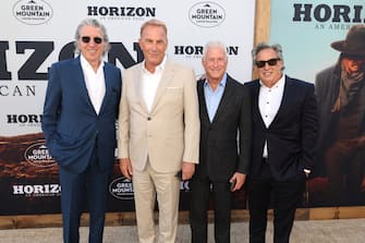 LOS ANGELES, CALIFORNIA - JUNE 24: (L-R) Executive producer Armyan Bernstein, writer/director/producer Kevin Costner, executive producer Charlie Lyons and executive producer Rod Lake at the Los Angeles Premiere of "Horizon: An American Saga - Chapter 1" at Regency Village Theatre on June 24, 2024 in Los Angeles, California. (Photo by Eric Charbonneau/Getty Images for Warner Bros.)