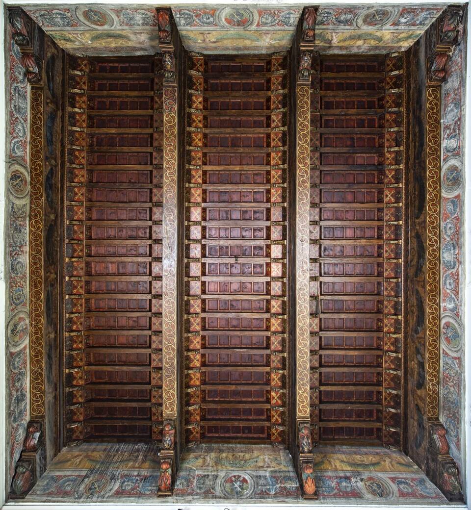  Il soffitto della Sala del Pappagallo nell’Appartamento Barbo, a Roma. Foto di proprietà VIVE-Vittoriano e Palazzo Venezia