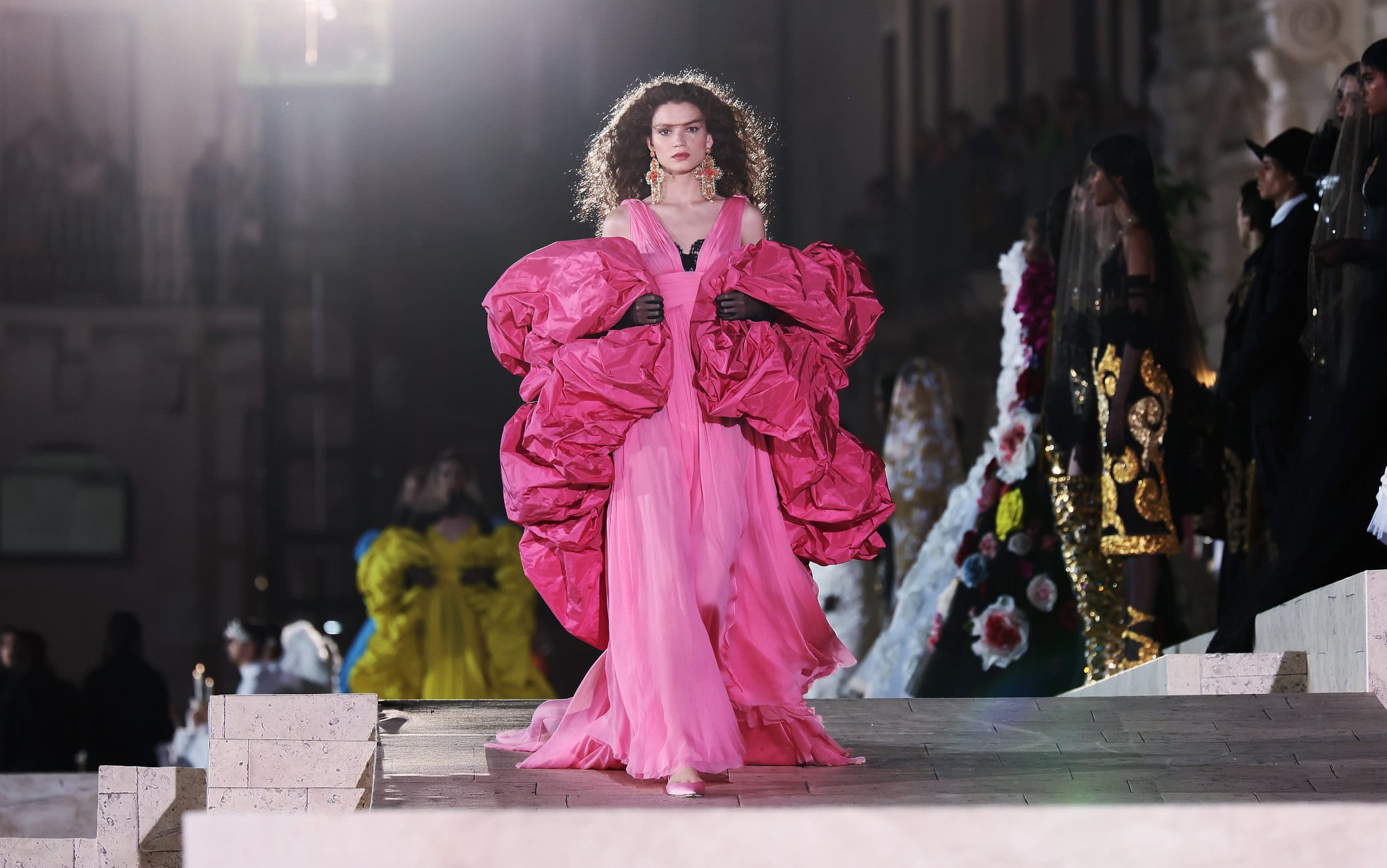 SIRACUSA, ITALY - JULY 09: A model walks the runway at the Dolce & Gabbana haute couture fall/winter 22/23 event on July 09, 2022 in Siracusa, Italy. (Photo by Ernesto Ruscio/Getty Images)