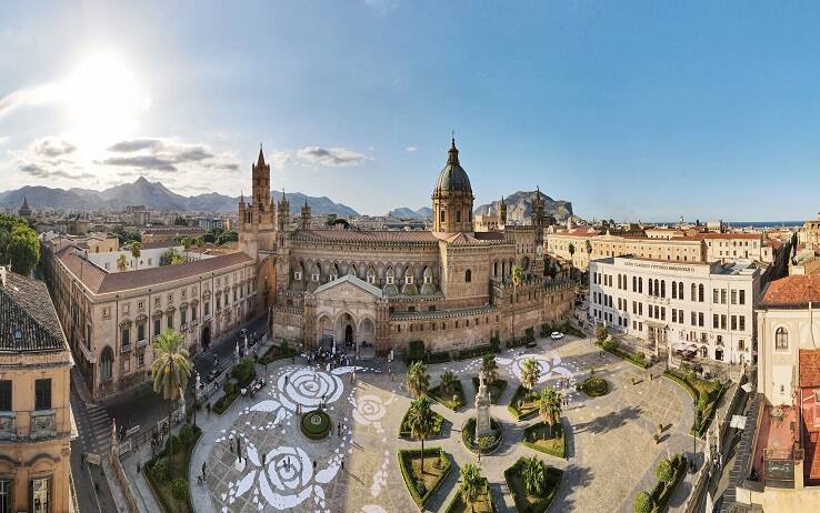 Una veduta dall'alto dell'opera realizzata sulla Piana della Cattedrale di Palermo