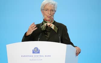 FRANKFURT AM MAIN, GERMANY - FEBRUARY 02:  Christine Lagarde, President of the European Central Bank (ECB), speaks to the media following a meeting of the ECB Governing Council on February 2, 2023 in Frankfurt, Germany. Eurozone inflation came down in January for the third consecutive month in a row, to 8.5%. (Photo by Andreas Rentz/Getty Images)