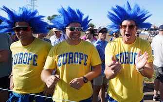 European fans on day two of the 44th Ryder Cup at the Marco Simone Golf and Country Club, Rome, Italy. Picture date: Saturday September 30, 2023.