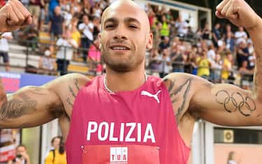 Olympic 100-metre champion Lamont Marcell Jacobs competes in the men's 100-metre race on 25 June 2022, at the Italian Absolute Athletics Championships in Rieti, Italy, 25 june 2022, ANSA /GRIILLOTTI