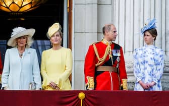 Queen Camilla, Sophie, Duchess of Edinburgh, Prince Edward, Duke of Edinburgh and Lady Louise Windsor on the palace balcony following Trooping the Colour on Saturday 15 June 2024 at Buckingham  Palace, London.  Trooping the Colour is a traditional parade held to mark the British Sovereign's official birthday. This  year  the colours were trooped by The Irish Guards. ., Credit:Julie Edwards / Avalon