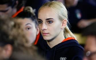 La cerimonia al Quirinale Alice D'Amato durante la cerimonia di restituzione della Bandiera degli atleti italiani di ritorno dai Giochi Olimpici e Paralimpici di Parigi 2024, Quirinale, Roma 23 settembre 2024. ANSA/FABIO FRUSTACI