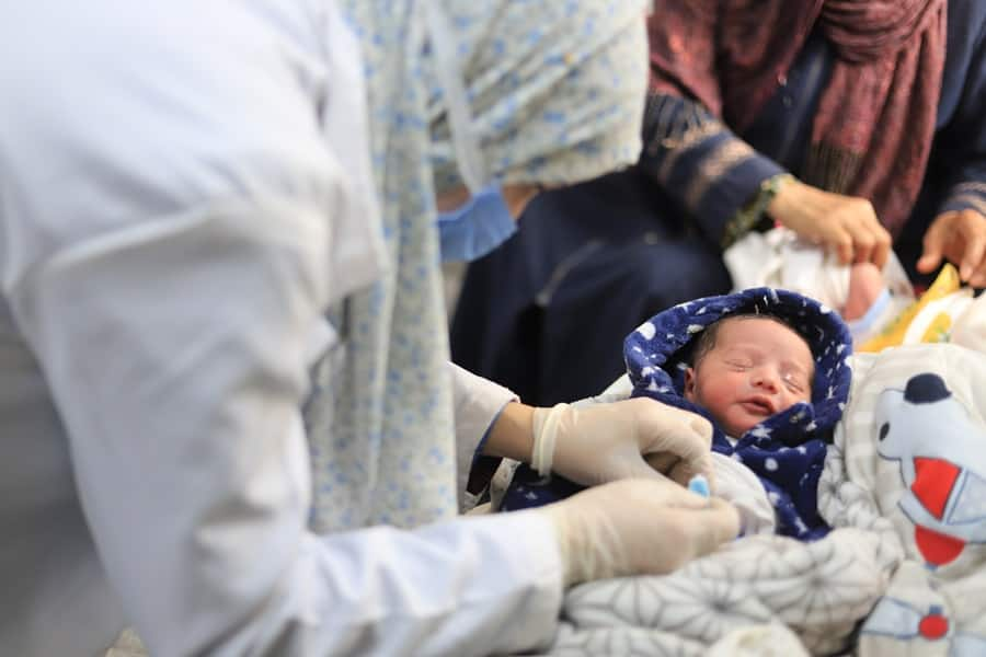 Newborn in the Emirati maternity hospital.
According to the World Health Organization, there are 50,000 pregnant women in Gaza, with more than 180 giving birth every day. With the health care system collapsed and 1.5 million people displaced in Rafah, southern Gaza, hospitals are overwhelmed with the surge in medical needs. Pregnant women, unborn and newborn children are especially vulnerable to infections and complications.
Due to the limited capacity of hospitals, women are giving birth in internally displaced camps in deplorable conditions in tents and public spaces. The Emirati hospital is providing delivery services to women, but due to the surge of needs women are forced to be discharged within a matter of only a few hours post-delivery. Returning to unsanitary conditions in the makeshift tents, newborns and postpartum mothers are at high risk of developing complications or serious infections.