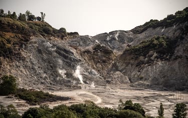 POZZUOLI, ITALY - OCTOBER 23: The general view of the fumaroles in the Solfatara area of Campi Flegrei on October 23, 2023 in Pozzuoli, Italy. The Campi Flegrei, a large dormant volcano near Naples, has a history of eruptions, with the last one in 1538. Recently, increased seismic activity and rising land levels have raised concerns among local residents. Experts from the National Institute of Geology and Volcanology (INGV) say these are typical signs of the volcano being active, but they're keeping a close watch because this area has a history of big eruptions. (Photo by Ivan Romano/Getty Images)
