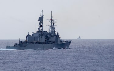 epa11365462 A handout photo taken 23/24 May 2024 and made available by the Taiwan Ministry of National Defense on 24 May 2024, shows Taiwanâ€™s Ma Kong (DDG-1805) Kee Lung-class guided-missile destroyer (L) maneuvers as it monitor the movement of Chinese destroyer Xi'an (DDG-153) (R) at an undisclosed location around the waters of Taiwan. According to Chinese state media Xinhua, 'the Eastern Theater Command of the Chinese People's Liberation Army (PLA) started a two-day joint military drills surrounding the island of Taiwan on 23 May'. Taiwan's Defense Ministry stated on 23 May that China was engaging in 'irrational provocation' by encircling Taiwan with its ongoing military exercises, just days after President William Lai's inauguration.  EPA/TAIWAN DEFENSE MINISTRY / HANDOUT MANDATORY CREDIT  HANDOUT EDITORIAL USE ONLY/NO SALES HANDOUT EDITORIAL USE ONLY/NO SALES