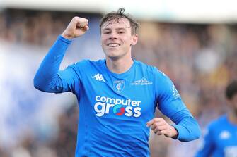 EMPOLI, ITALY - JANUARY 21: Szymon Zurkowski of Empoli FC celebrates after scoring a goal during the Serie A TIM match between Empoli FC and AC Monza - Serie A TIM  at Stadio Carlo Castellani on January 21, 2024 in Empoli, Italy. (Photo by Gabriele Maltinti/Getty Images)