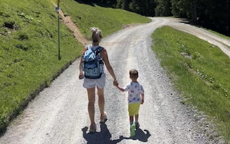 Mum and son hiking