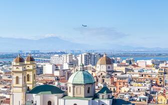 Panoramic view from the old town of Cagliari, capital of Sardinia, Italy