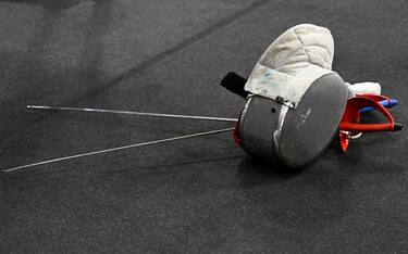 KRAKOW, POLAND - JUNE 27: Fencing mask and saber during a competition at Tauron Arena for the 3rd European Games on June 27, 2023 in Krakow, Poland.
From June 21 to July 2, the 3rd European Games organized by The European Olympic Committees are held in Krakow and nearby cities. The Games are held every 4 years and 50 European national teams take part in it. During the European Games you can watch 29 different sports. (Photo by Klaudia Radecka/NurPhoto via Getty Images)