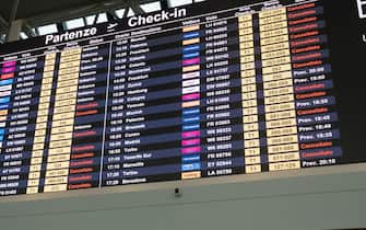 All'aeroporto di Fiumicino 150 cancellazioni di voli in partenza a causa dello sciopero Nazionale dei controllori di volo Enav. Fiumicino, 21 Ottobre 2022. ANSA/TELENEWS