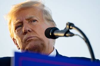 WACO, TEXAS - MARCH 25: Former U.S. President Donald Trump speaks during a rally at the Waco Regional Airport on March 25, 2023 in Waco, Texas. Former U.S. president Donald Trump attended and spoke at his first rally since announcing his 2024 presidential campaign. Today in Waco also marks the 30 year anniversary of the weeks deadly standoff involving Branch Davidians and federal law enforcement. 82 Davidians were killed, and four agents left dead. (Photo by Brandon Bell/Getty Images)