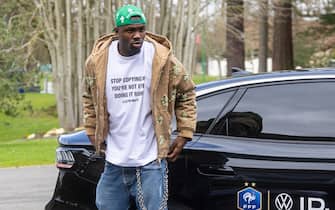 epa11227810 French soccer player Marcus Thuram arrives at the national team's training complex ahead a training session in Clairefontaine-en-Yvelines, south of Paris, France, 18 March 2024. France will face Germany for a friendly match on 23 March 2024.  EPA/CHRISTOPHE PETIT TESSON