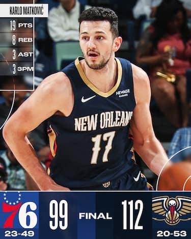 NEW ORLEANS PELICANS-PHILADELPHIA 76ERS 112-99