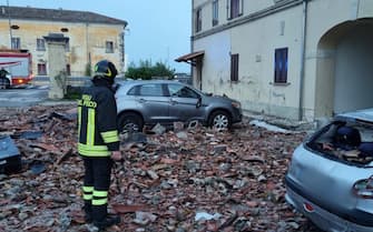I vigili del fuoco intervengono a seguito dei danni causati dall'ondata di maltempo nel Friuli Occidentale, nella zona Udinese e nel Goriziano: oltre 500 chiamate giunte al Nue112 del Friuli Venezia Giulia, 13 luglio 2023. ANSA/ VIGILI DEL FUCOO ++HO - NO SALES EDITORIAL USE ONLY++