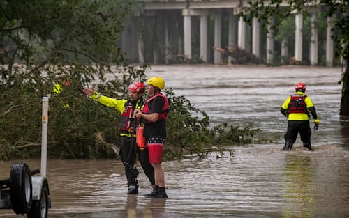 COMFORT, TEXAS - JULY 04: Boerne Search and Rescue teams prepare deployment routes along the Guadalupe River on July 4, 2025 in Comfort, Texas. Heavy rainfall caused flooding along the Guadalupe River in central Texas with multiple fatalities reported. (Photo by Eric Vryn/Getty Images)