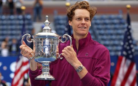 NEW YORK, NEW YORK - SEPTEMBER 08:  Jannik Sinner of Italy celebrates with the winners trophy after defeating Taylor Fritz of the United States to win the Men's Singles Final on Day Fourteen of the 2024 US Open at USTA Billie Jean King National Tennis Center on September 08, 2024 in the Flushing neighborhood of the Queens borough of New York City. (Photo by Sarah Stier/Getty Images)