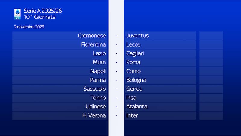 10 giornata serie a calendario