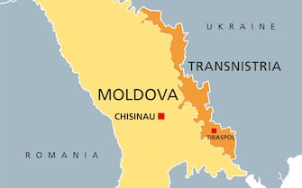 Moldova and Transnistria, political map. Republic of Moldova, with capital Chisinau, and the disputed Pridnestrovian Moldavian Republic, PMR.