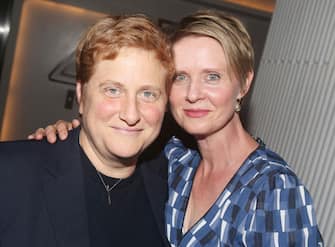 NEW YORK, NY SEPTEMBER 20: (EXCLUSIVE COVERAGE)Christine Marinoni and wife Cynthia Nixon pose at the opening night after party for The New Group Theater production of "The True"at Yotel's Green Fig Urban Eatery on September 20, 2018 in New York City. (Photo by Bruce Glikas/WireImage)