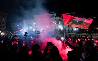 Manifestanti davanti il Viminale durante la manifestazione dalla Rete degli Studenti Medi ÒContro le manganellate e la gestione del ministro dell'Interno Matteo Piantedosi" in riferimento agli eventi accaduti a Pisa, Firenze e Catania, tra manifestanti e Forze dell'Ordine, Roma, 25 febbraio 2024. ANSA/ANGELO CARCONI