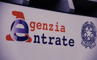 Florence, Italy , May 19th 2022, Sign reading "Agenzia delle Entrate" italian public governmental agency .