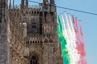 ARCHIVIO - Actuality Frecce Tricolori flying over Milan