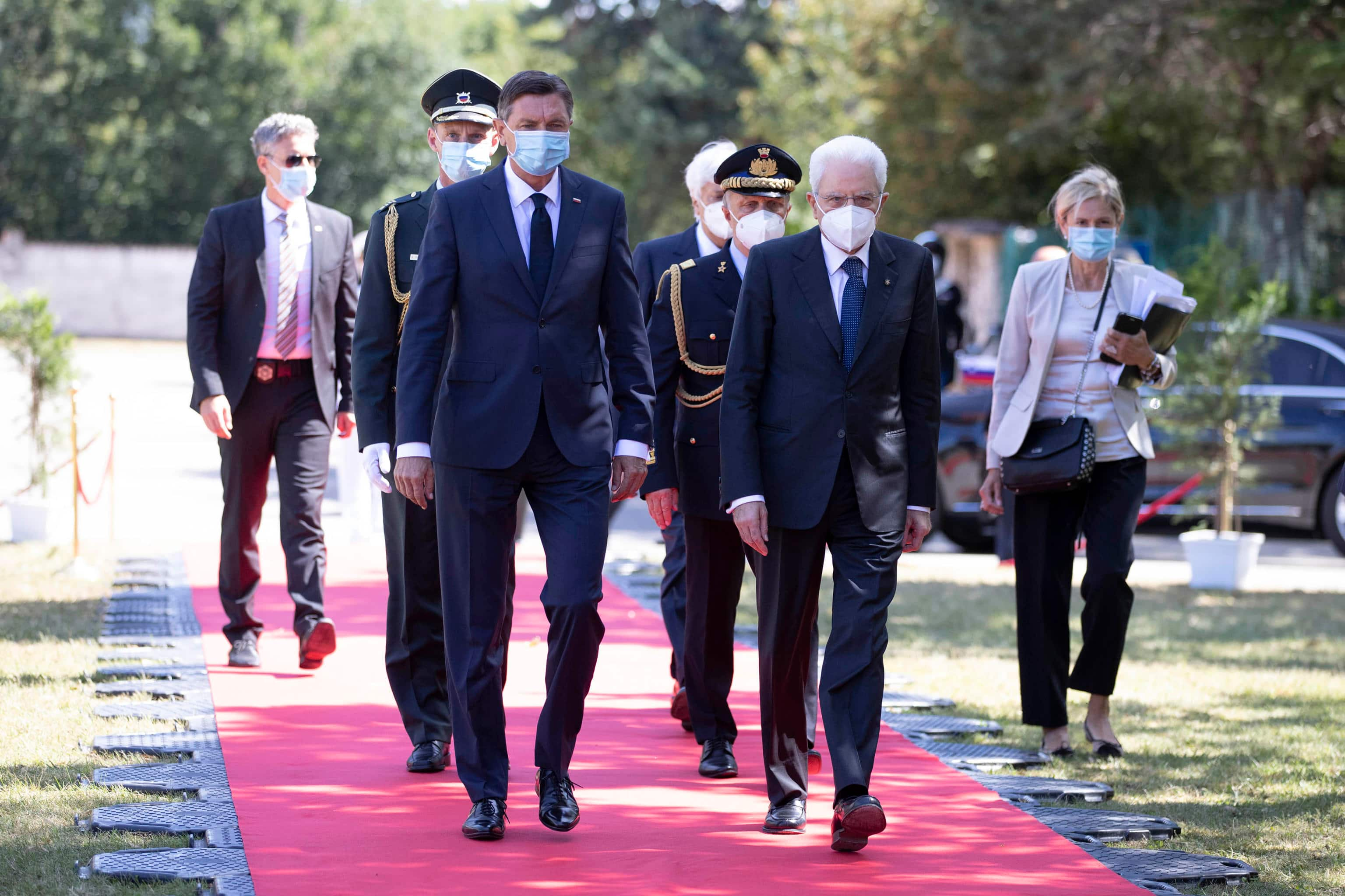 Il presidente della Repubblica Sergio Mattarella con il presidente della Repubblica di Slovenia Borut Pahor nel corso di un incontro nella caserma del Reggimento Piemonte Cavalleria a Villa Opicina, sul Carso triestino, Trieste, 13 luglio 2020. Ansa/Francesco Ammendola - Ufficio per la Stampa e la Comunicazione della Presidenza della Repubblica +++ No sales, editorial use only +++